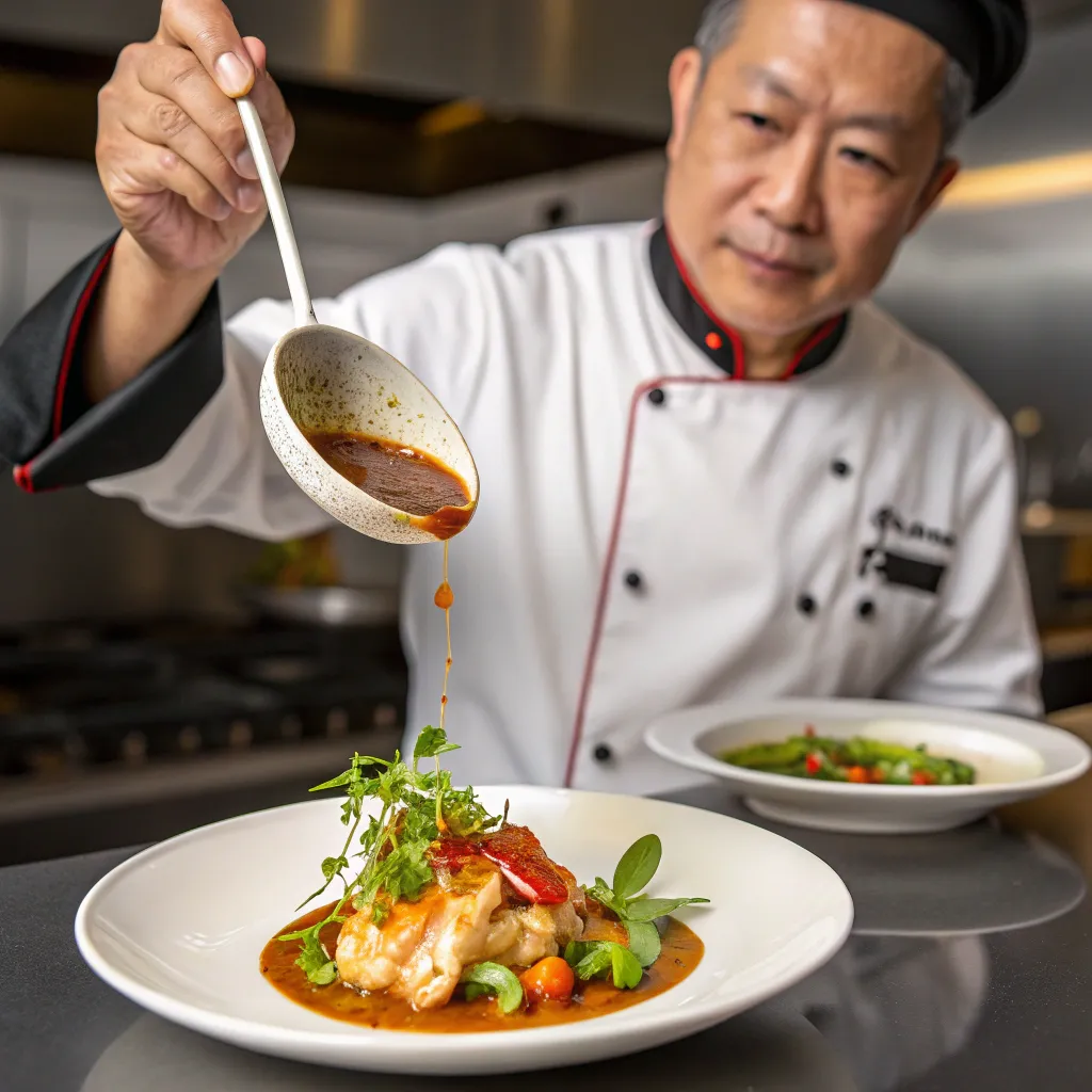 Sauce course featuring Asian culinary expert