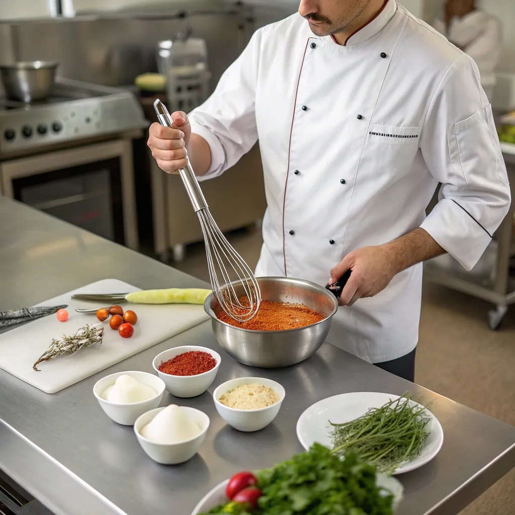 Chef demonstrating sauce preparation